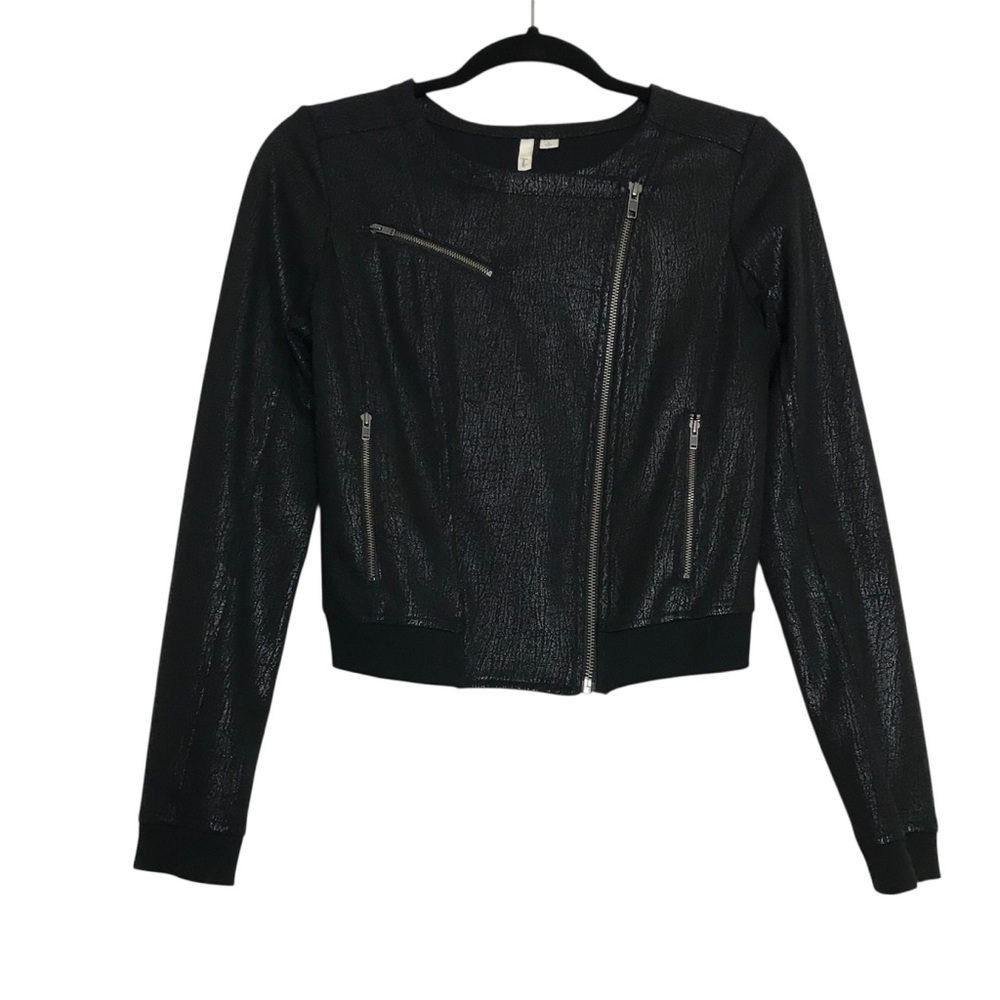 Frenchi Punk Black Textured Moto Zip Up Jacket Womens Size S Biker Gothic Alt
